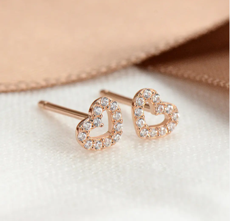 18k Gold Heart Design Piercing Jewelry Diamond Ear Studs Gold Stud Earrings Daily Wear Rose Gold 14k Jewelry Valentine Gift