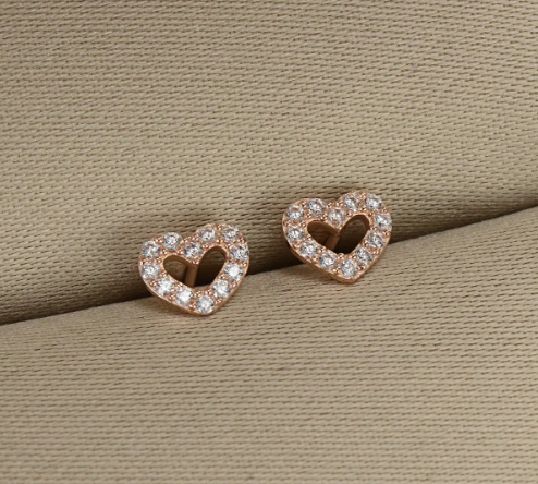 18k Gold Heart Design Piercing Jewelry Diamond Ear Studs Gold Stud Earrings Daily Wear Rose Gold 14k Jewelry Valentine Gift