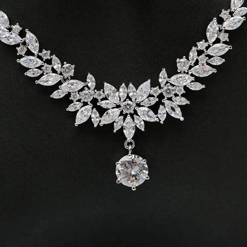 Wholesale fashion luxury white gold plated silver CZ Cubic Zircon Pendant Necklace Earring Bridal Jewelry Sets